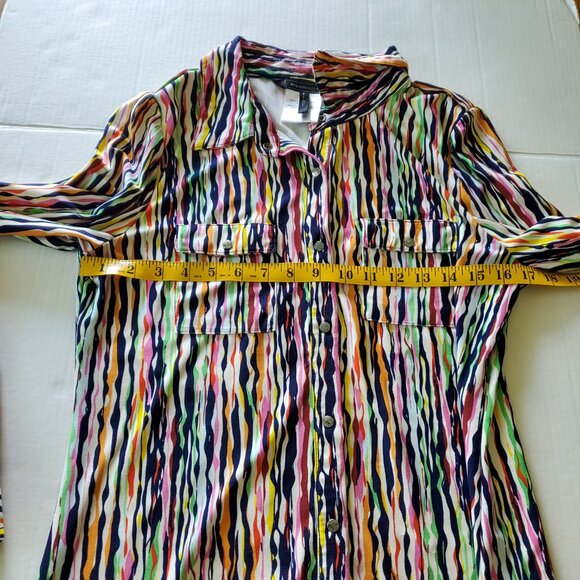 BCBGMAXAZRIA Urban Explosion Multi-Color Abstract Button Front Blouse Large - Picture 15 of 16